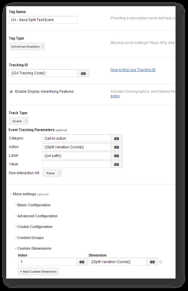  Balise d'événement pour le test fractionné 