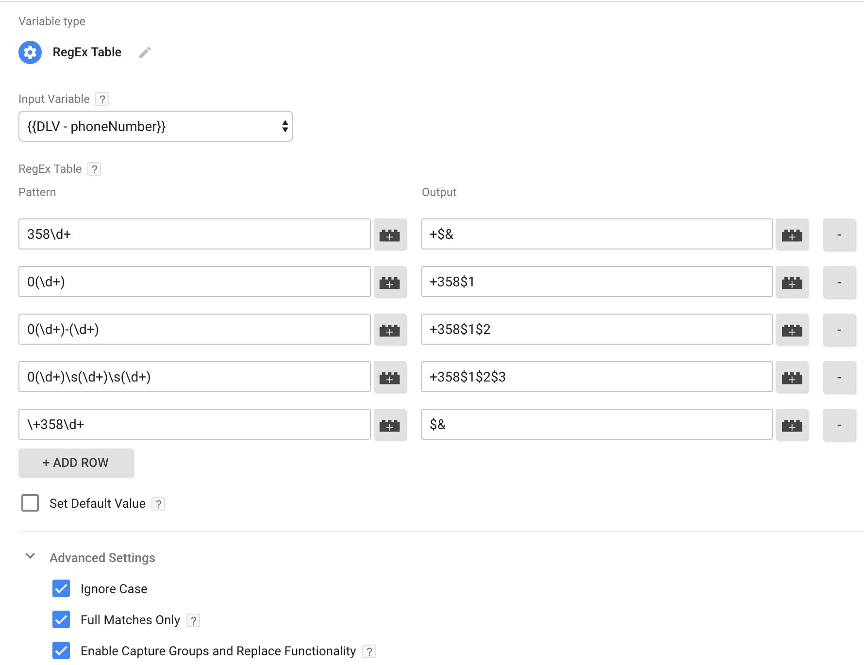 Variable output. Regex найти Match и capture Group внутри.