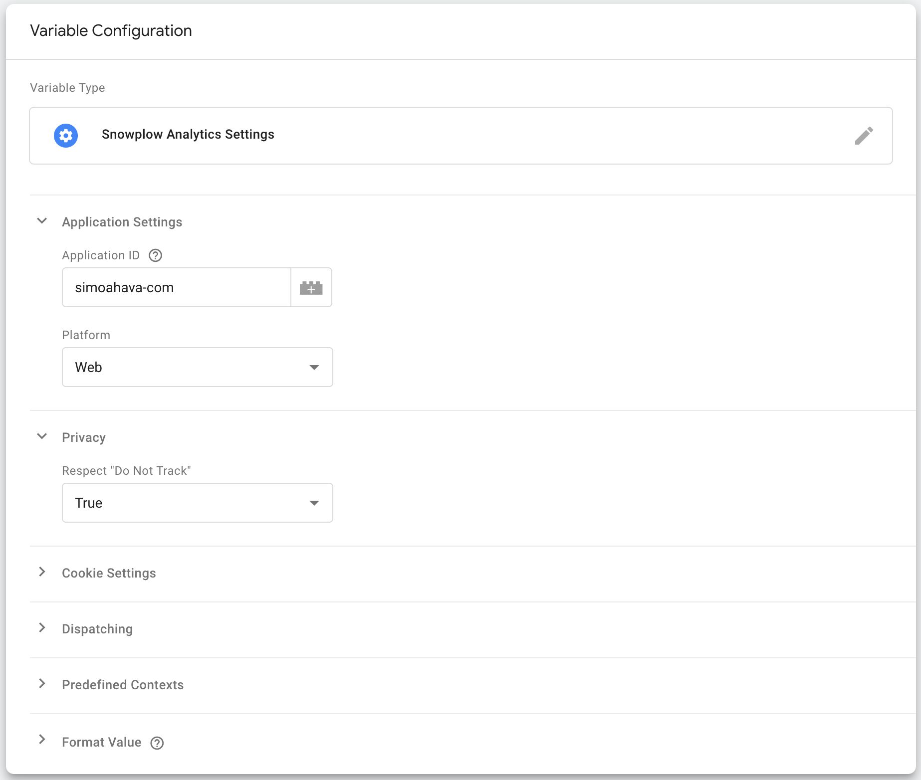 Snowplow Analytics Settings