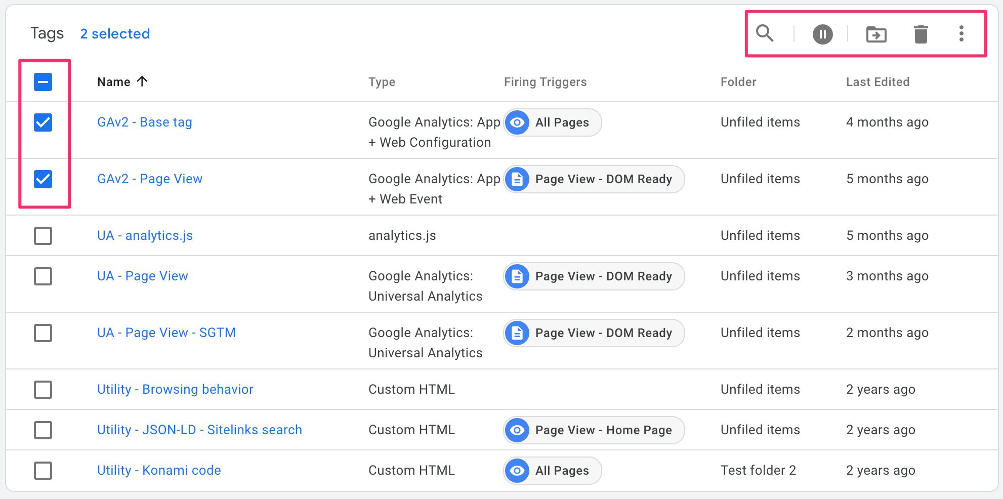 Bulk actions