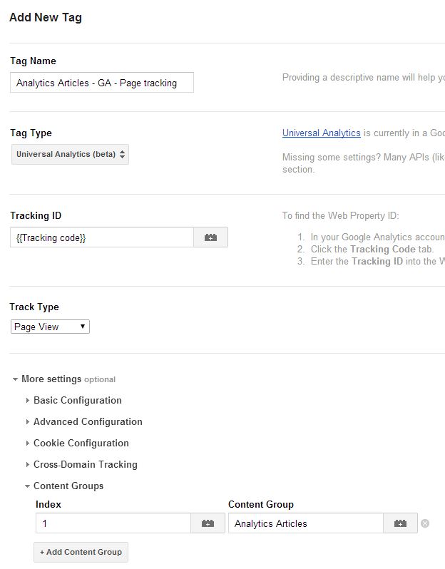Pageview tag for Content Group in Google Tag Manager