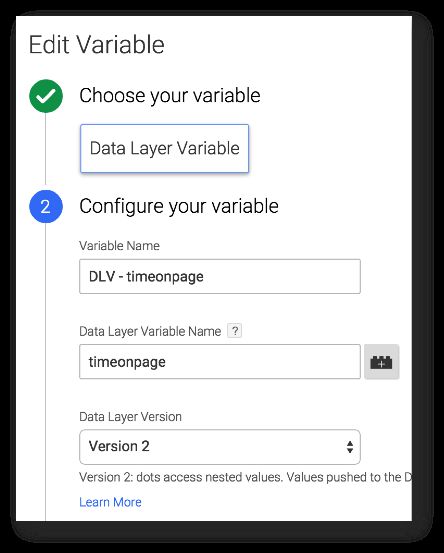 Data Layer Variable timeonpage