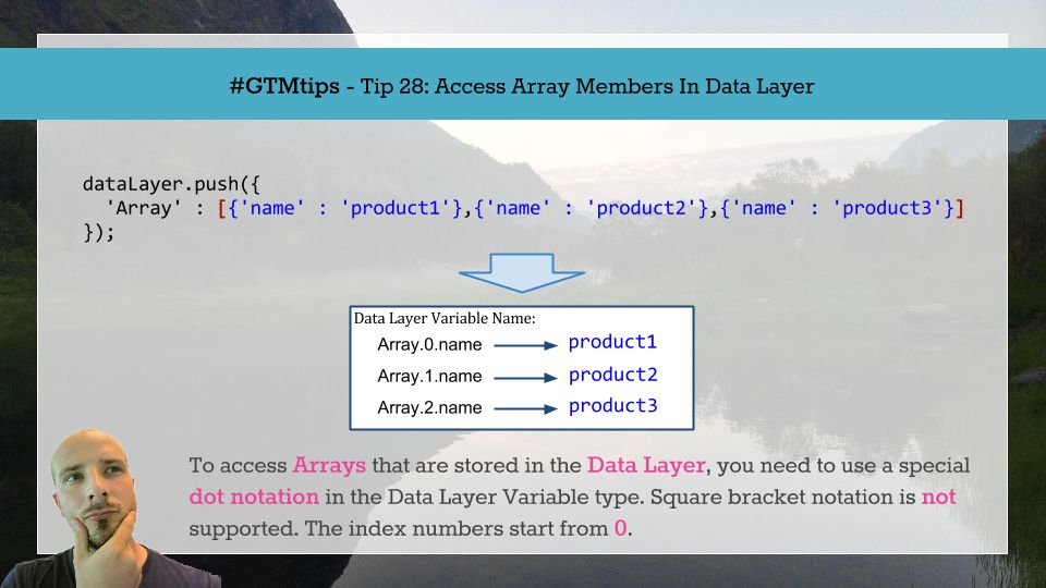 Dot notation array members google tag manager