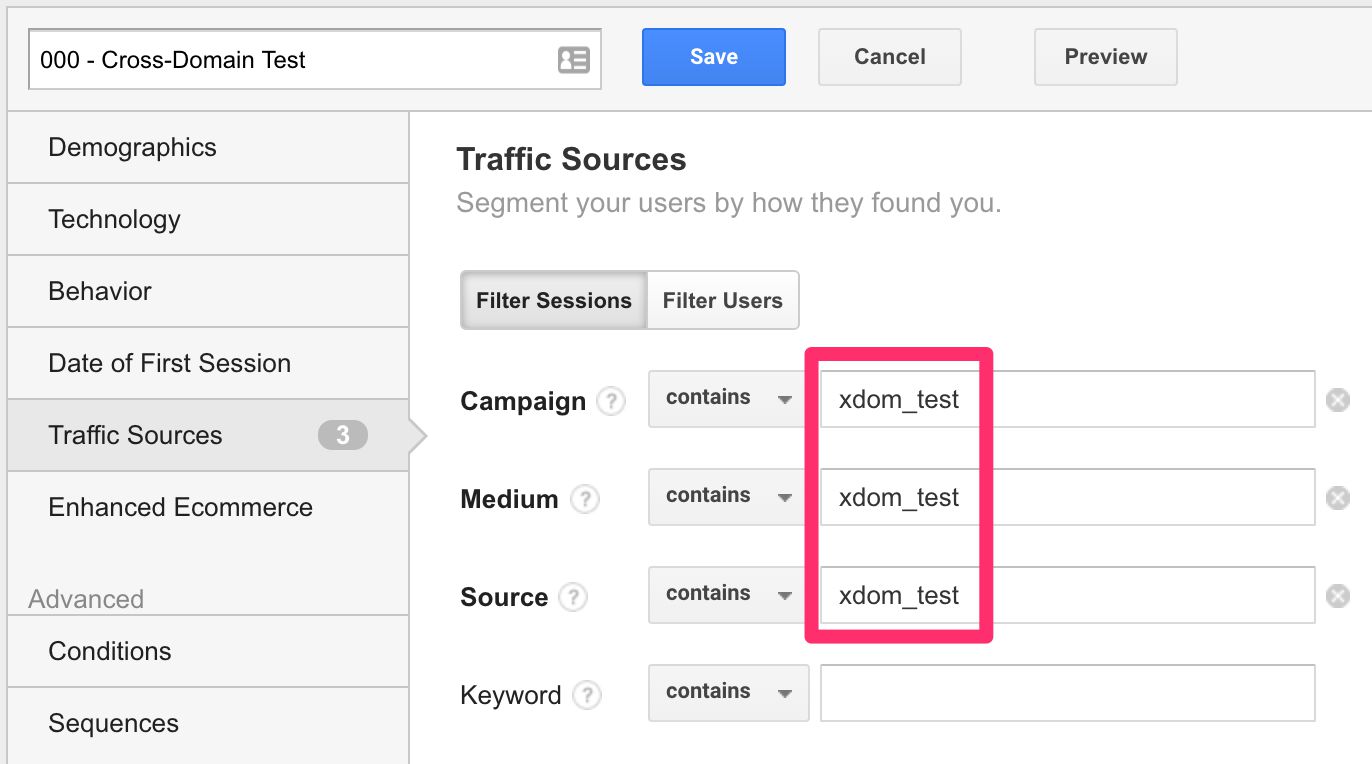 Cross-domain tracking tracking test segment