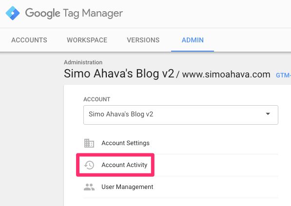 Account Activity under GTM Admin