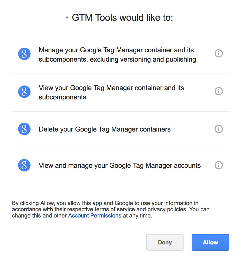 GTM Tools Permissions