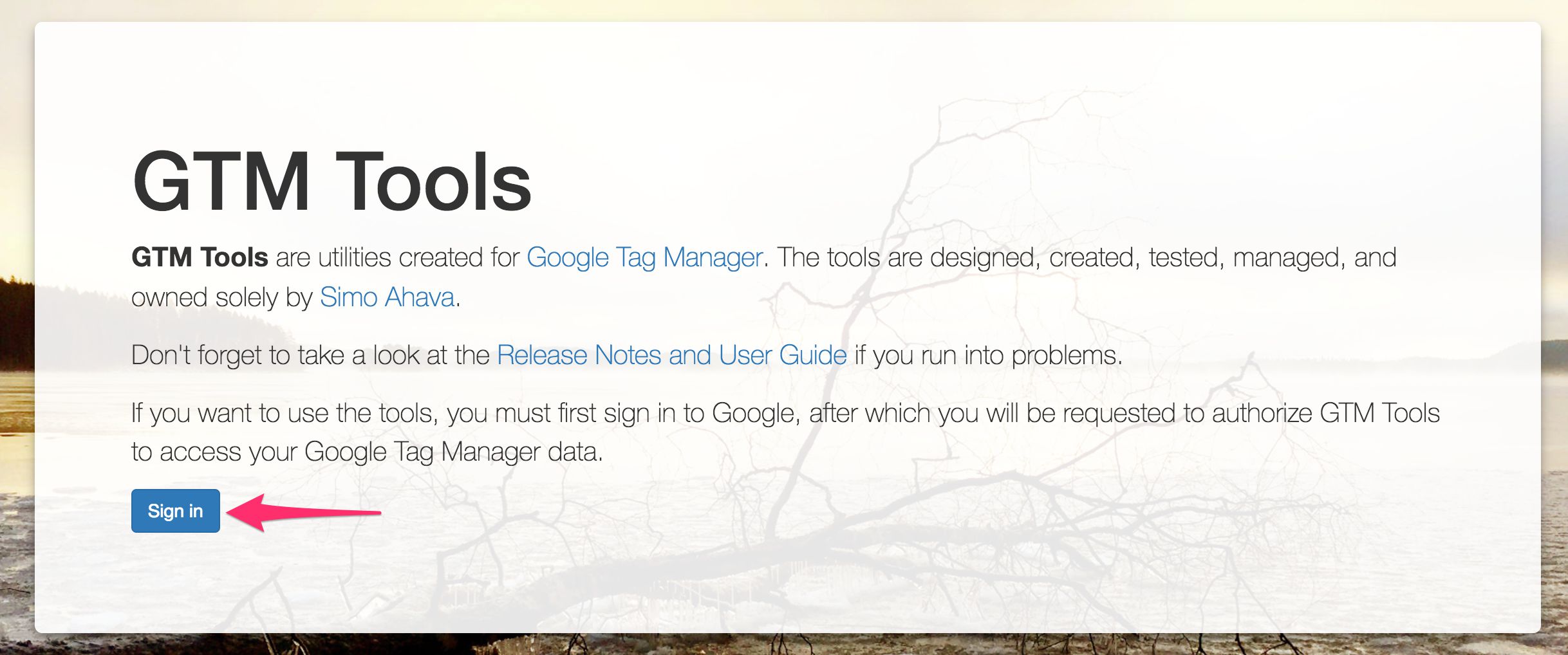 Sign in to GTM Tools