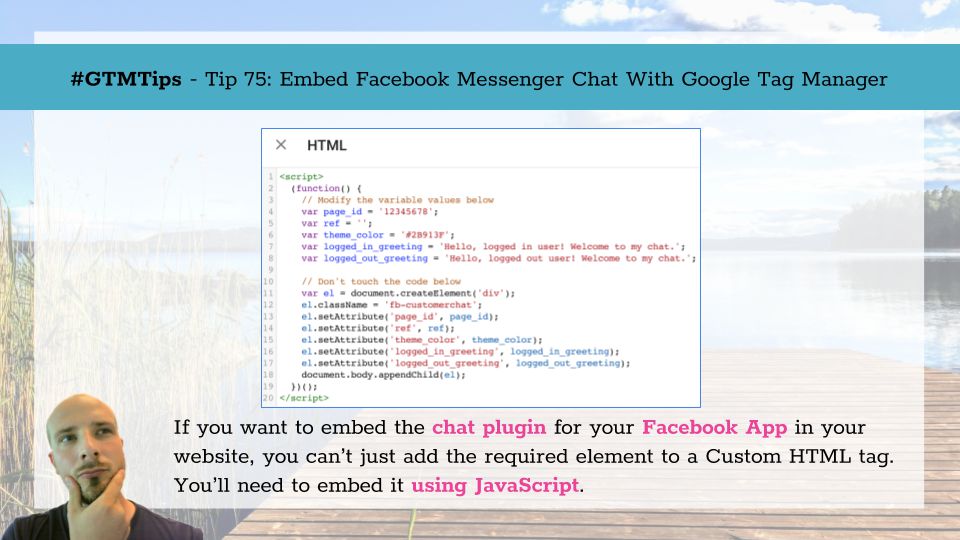 Embed facebook messenger chat plugin using google tag manager