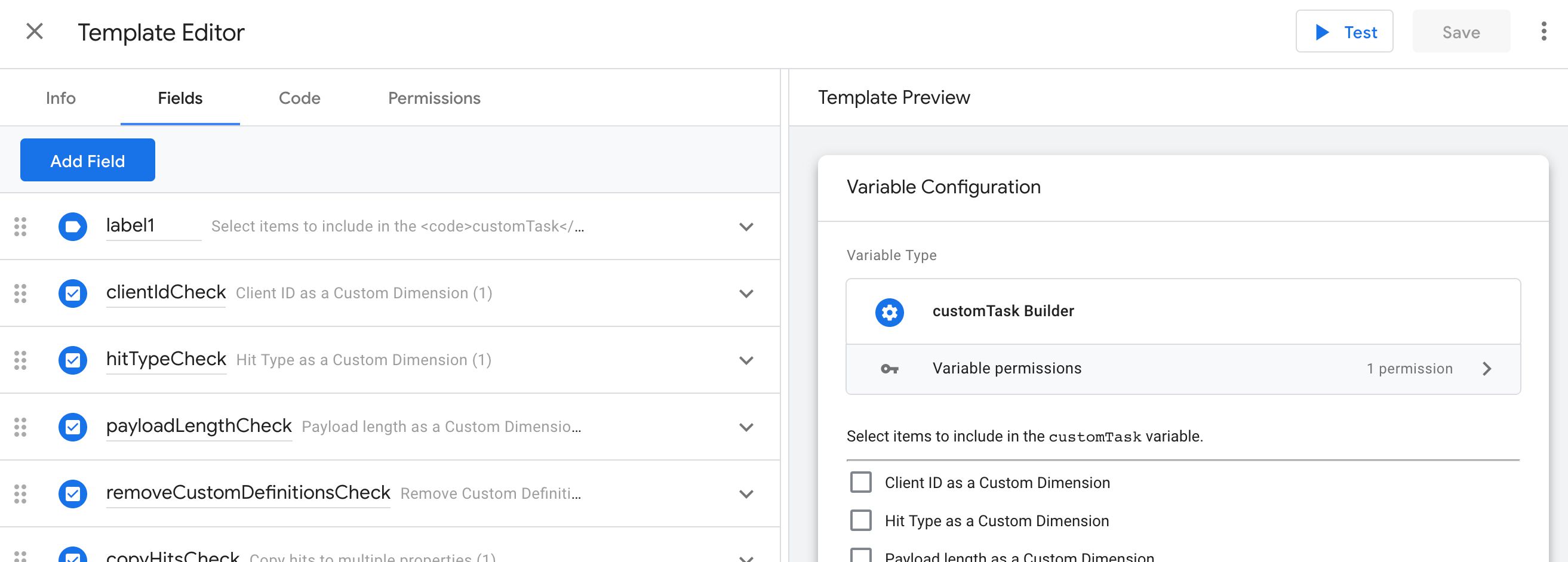 modèles personnalisés dans google tag manager