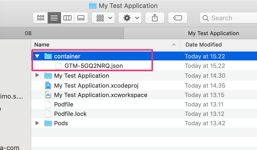 iOS container in folder