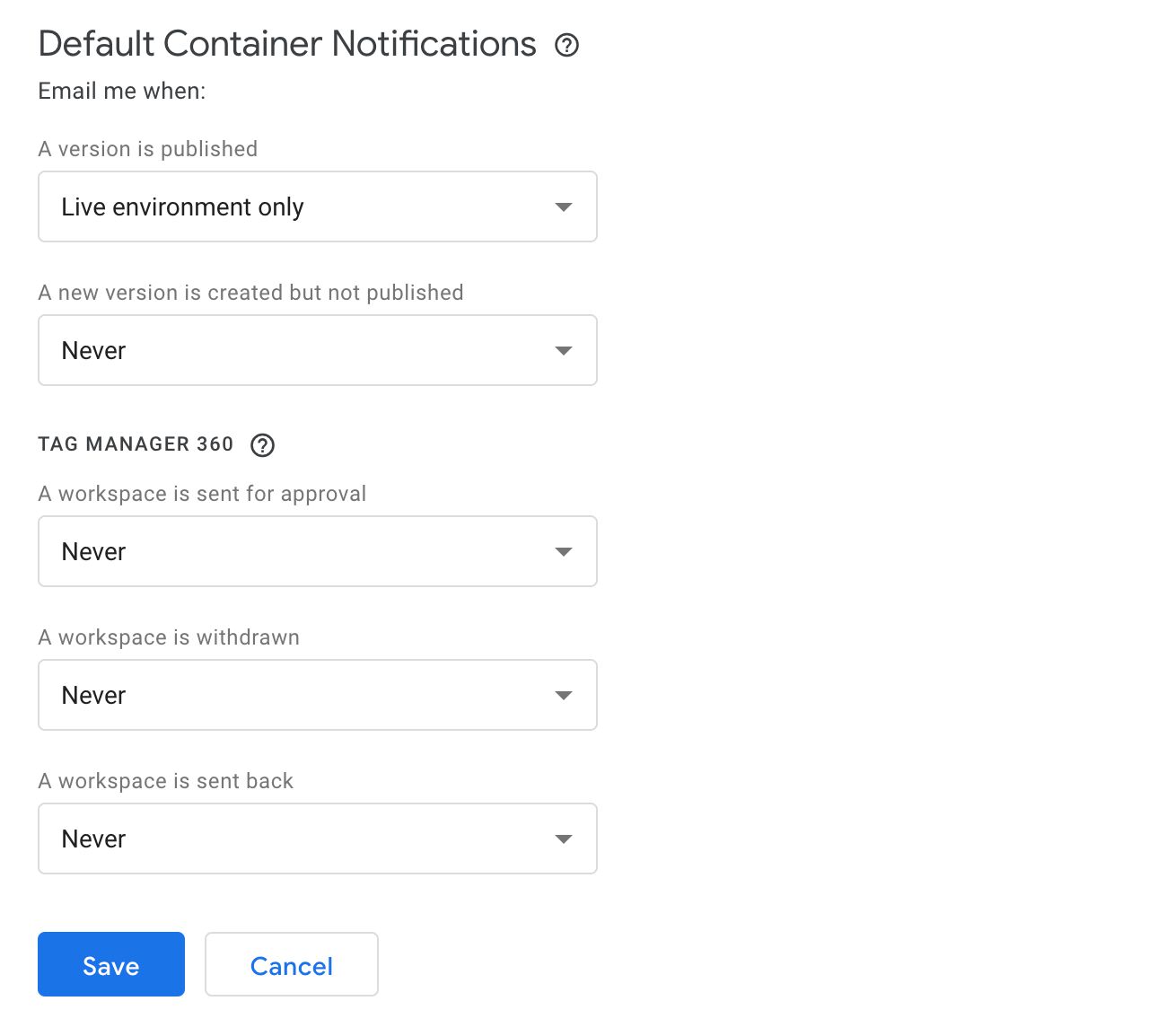 Default container notifications