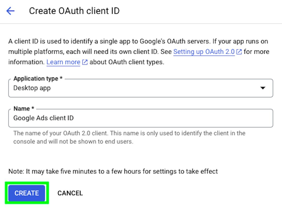 Create the oauth id