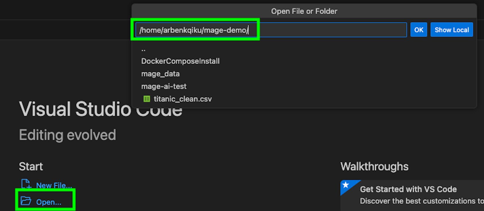 Open file or folder