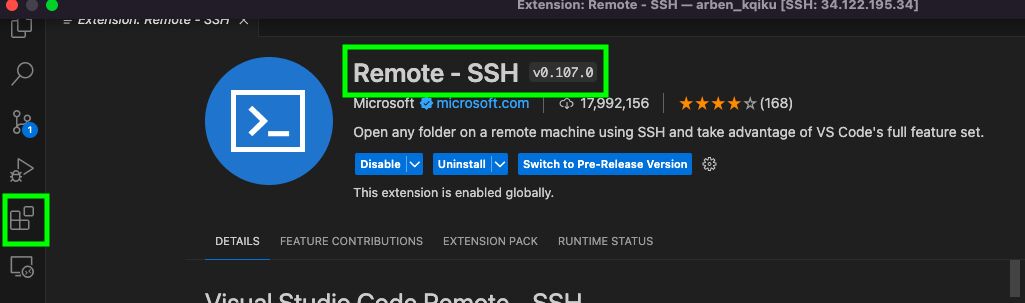 Remote SSH code extension