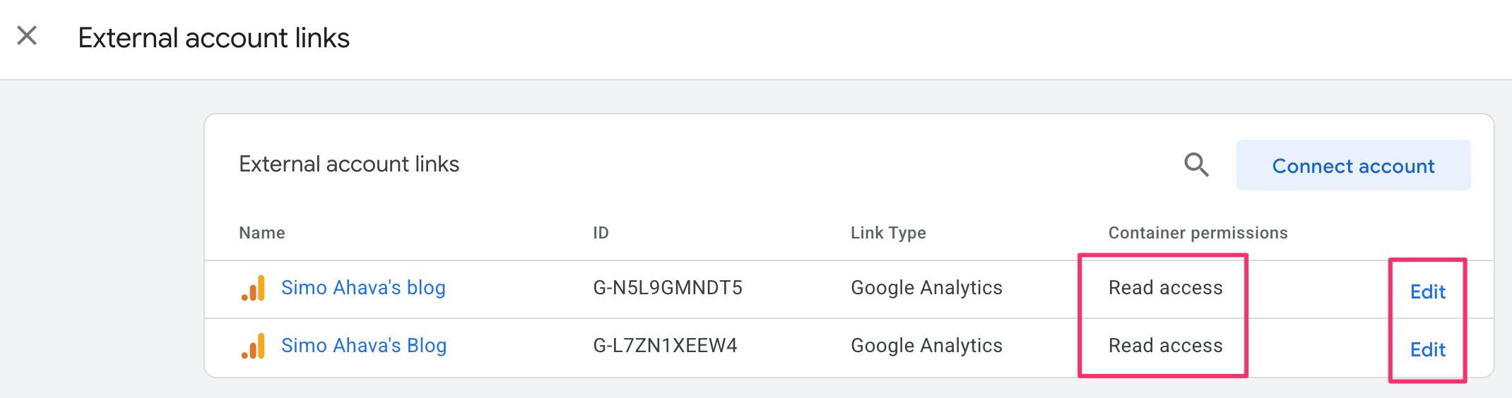 External account links