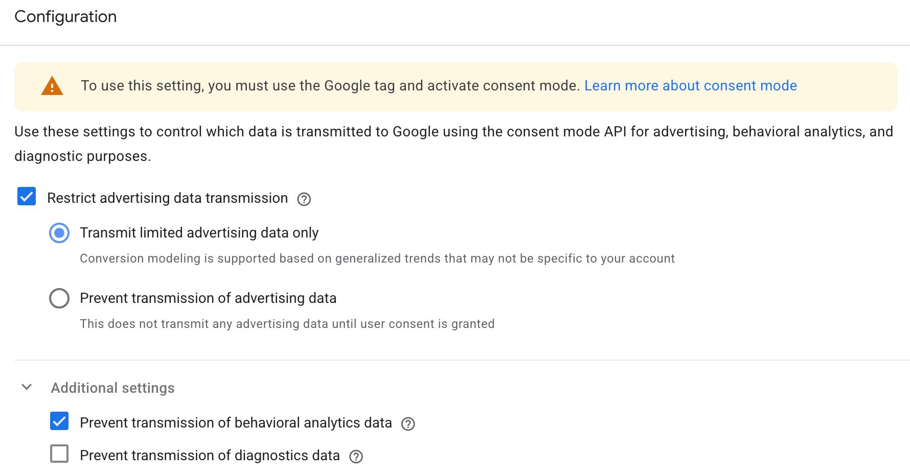 Manage data transmission settings