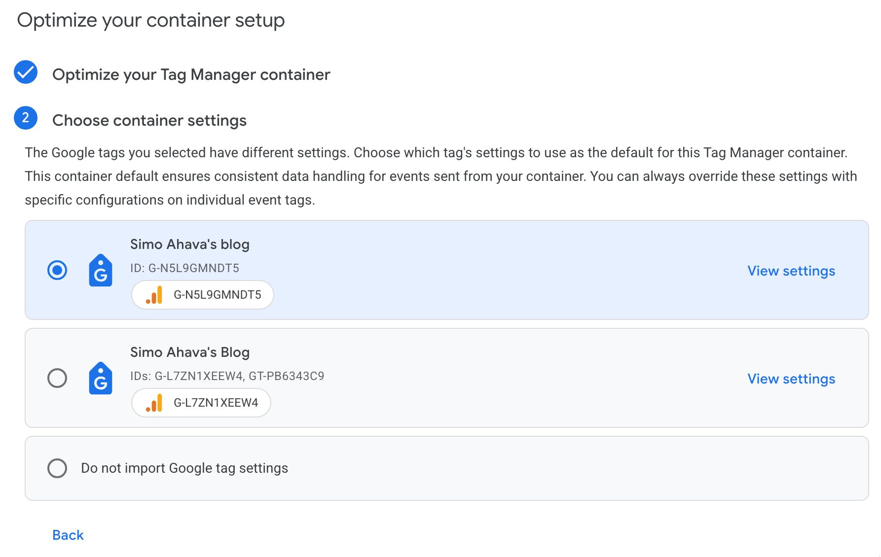 Choose settings