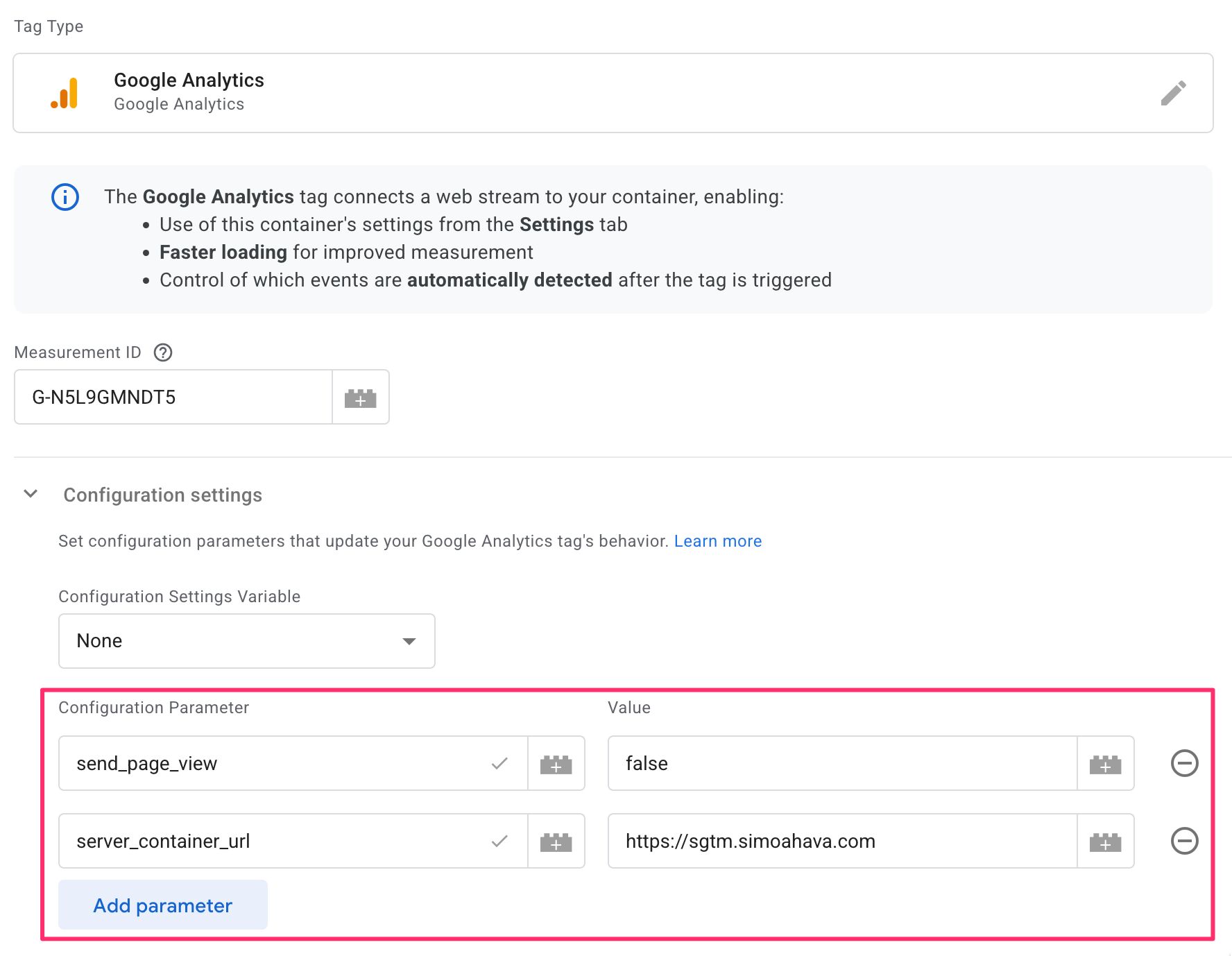 Config settings for GA