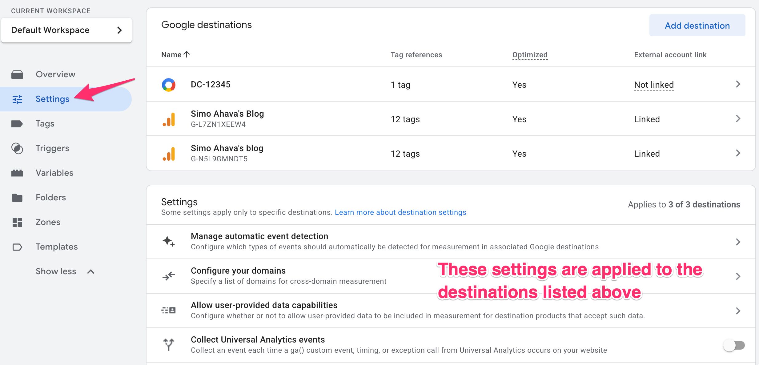Tag settings